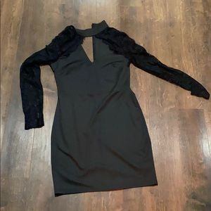 YOINS Black, Laced Sleeve Mini Dress